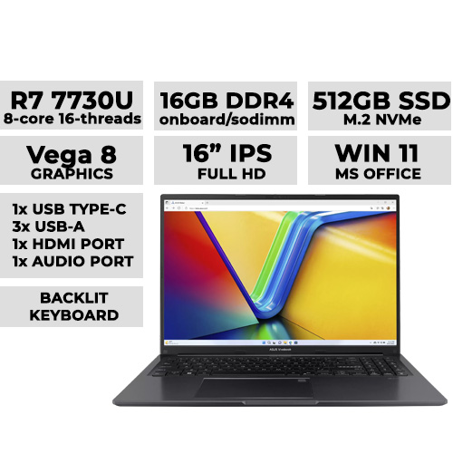 ASUS VIVOBOOK 16 M1605YA MB534WSM Laptop 16" FHD | Ryzen 7 7730U | 16GB DDR4 | 512GB NVMe | Radeon Graphics